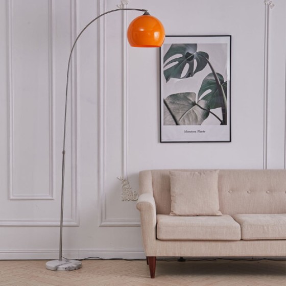 (Orange, 145-220 cm) Modern Arch Floor Lamp Reading Light with Marble Base